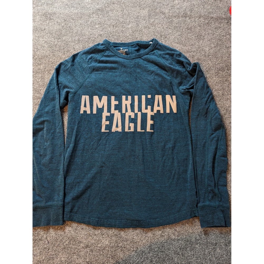 American Eagle Outfitters Active Flex Long Sleeve Shirt Callout Size Small Blue